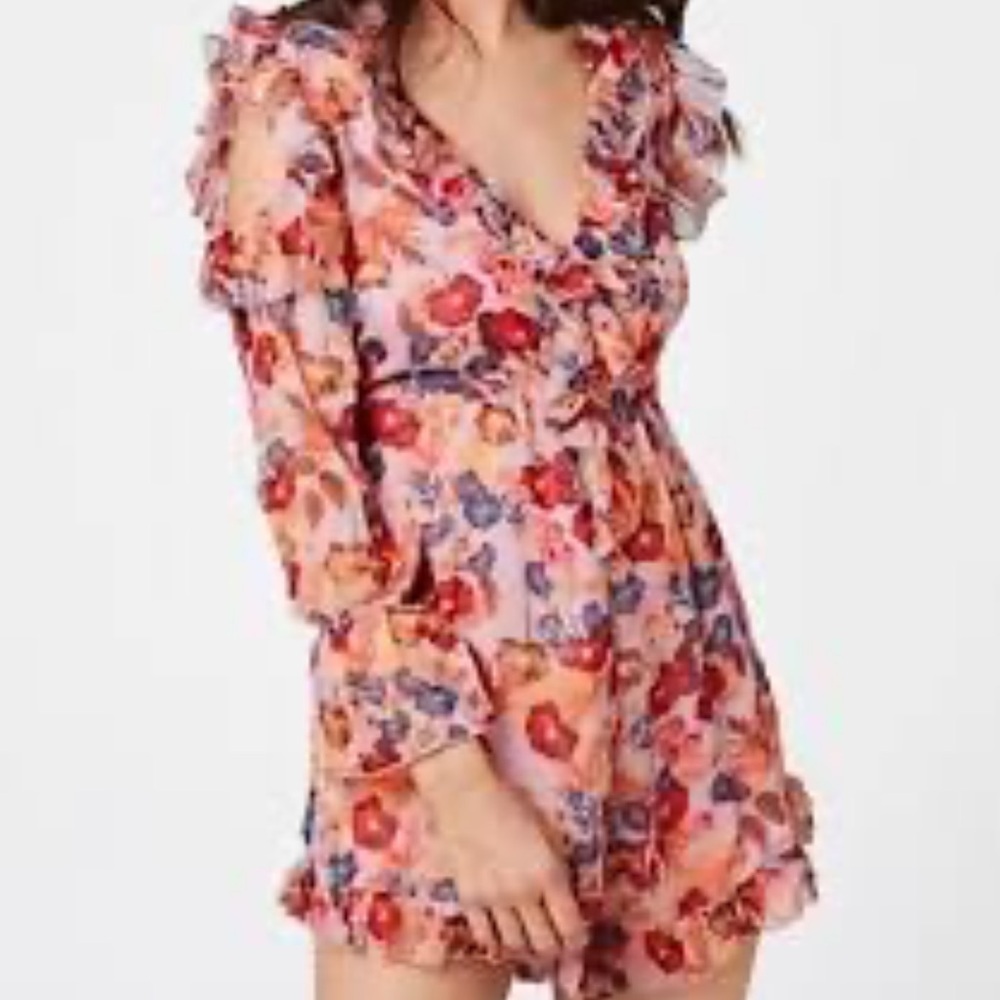 🌸 O.P.T. Floral Ruffle Cold-Shoulder Romper 🌸